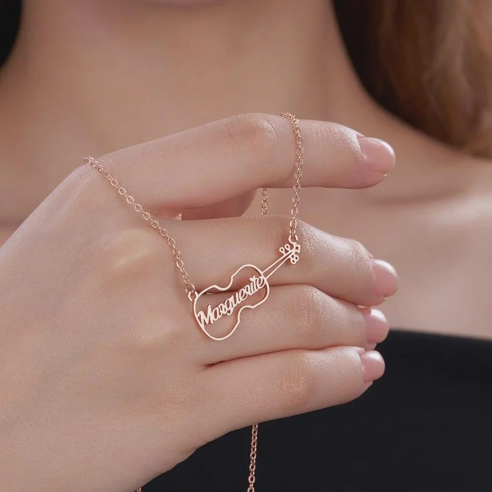 Musical Instrument With Names - Sipuris Personalized Violin Custom Name Necklace